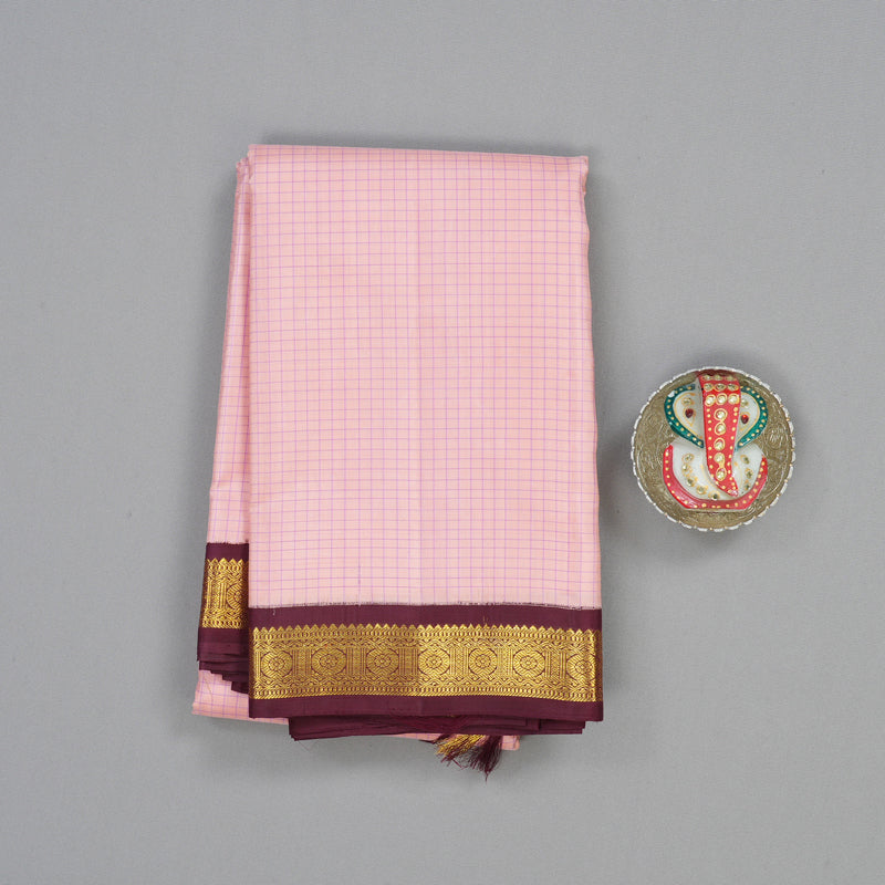 Hayagrivas Handloom Peach Pink Kanjivaram Silk Saree with Wine Maroon Border KBE1951L2-1