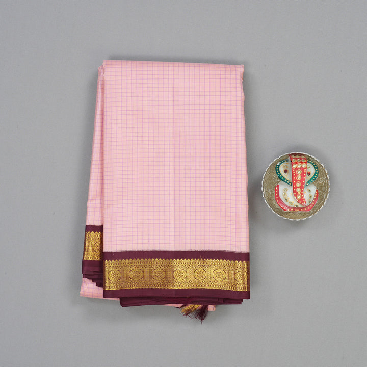 Hayagrivas Handloom Peach Pink Kanjivaram Silk Saree with Wine Maroon Border KBE1951L2-1