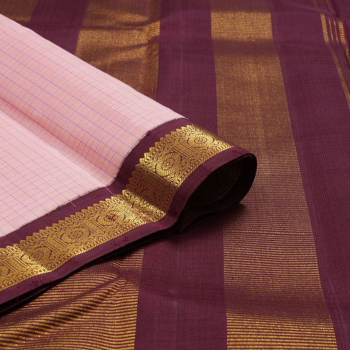 Hayagrivas Handloom Peach Pink Kanjivaram Silk Saree with Wine Maroon Border KBE1951L2-1