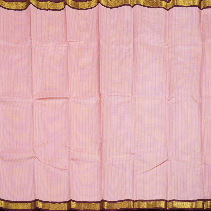 Hayagrivas Handloom Peach Pink Kanjivaram Silk Saree with Wine Maroon Border KBE1951L2-1