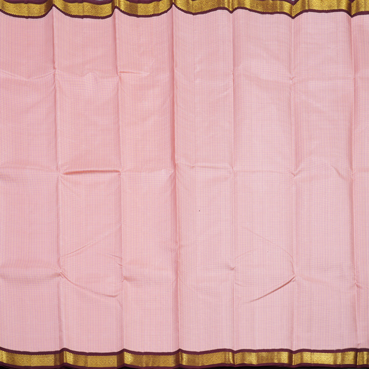Hayagrivas Handloom Peach Pink Kanjivaram Silk Saree with Wine Maroon Border KBE1951L2-1