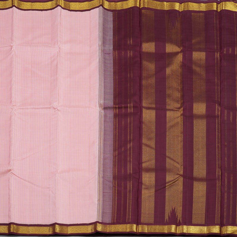 Hayagrivas Handloom Peach Pink Kanjivaram Silk Saree with Wine Maroon Border KBE1951L2-1