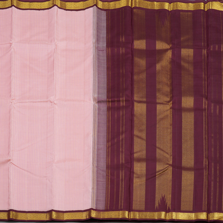 Hayagrivas Handloom Peach Pink Kanjivaram Silk Saree with Wine Maroon Border KBE1951L2-1