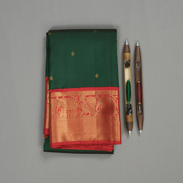 Hayagrivas Handloom Bottle Green Kanjivaram Silk Saree with Red Border KBE1952L1-1