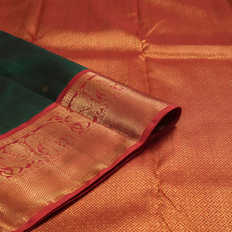 Hayagrivas Handloom Bottle Green Kanjivaram Silk Saree with Red Border KBE1952L1-1