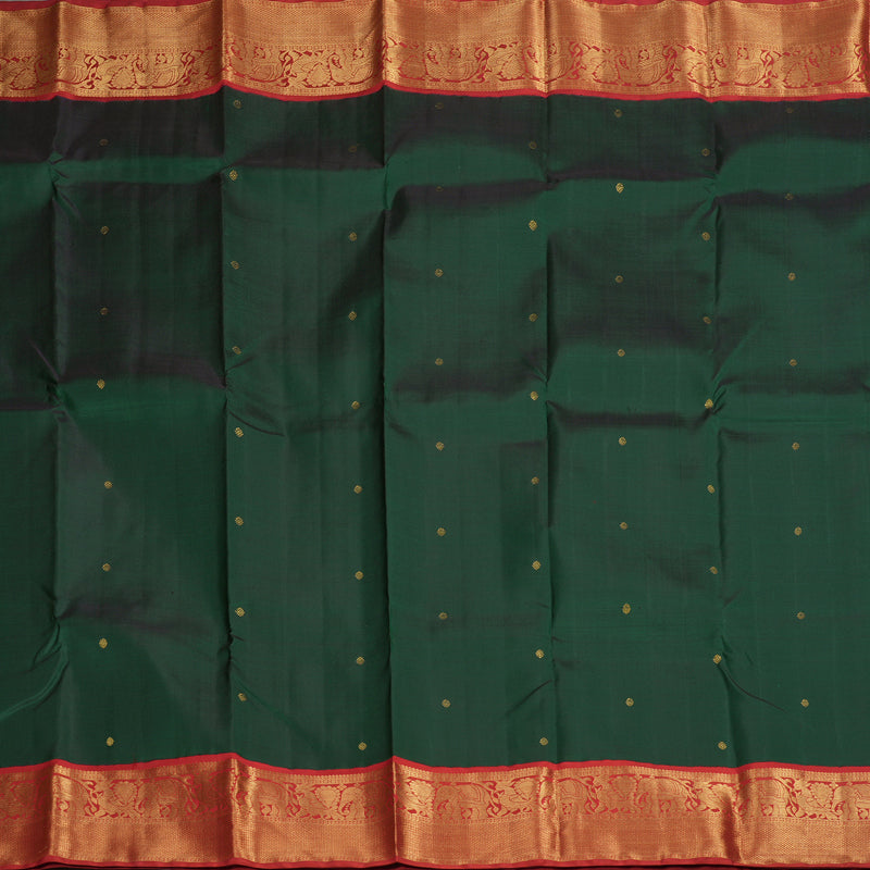 Hayagrivas Handloom Bottle Green Kanjivaram Silk Saree with Red Border KBE1952L1-1