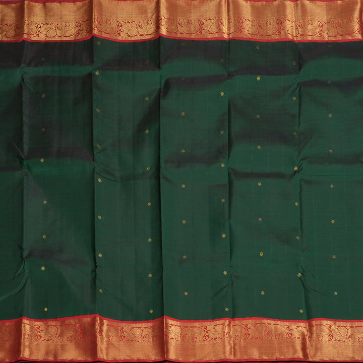 Hayagrivas Handloom Bottle Green Kanjivaram Silk Saree with Red Border KBE1952L1-1