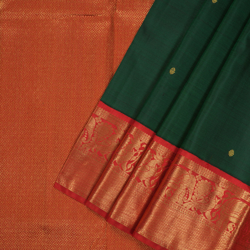 Hayagrivas Handloom Bottle Green Kanjivaram Silk Saree with Red Border KBE1952L1-1