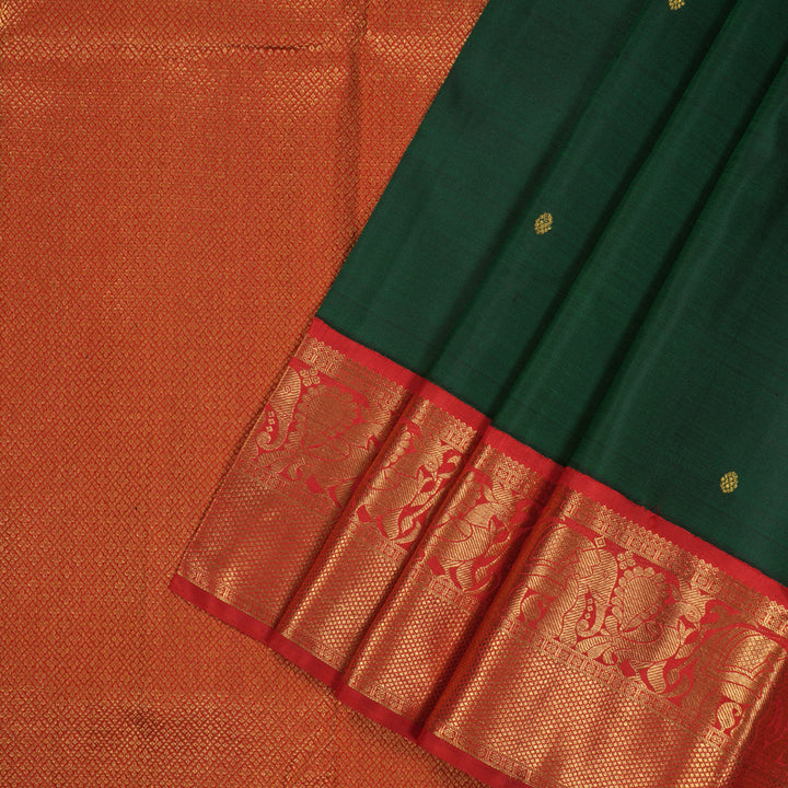 Hayagrivas Handloom Bottle Green Kanjivaram Silk Saree with Red Border KBE1952L1-1