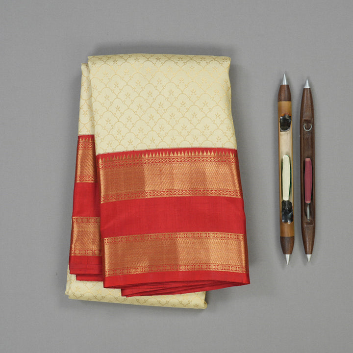 Hayagrivas Handloom Sandal Kanjivaram Silk Saree with Red Border KBE1952L4-1