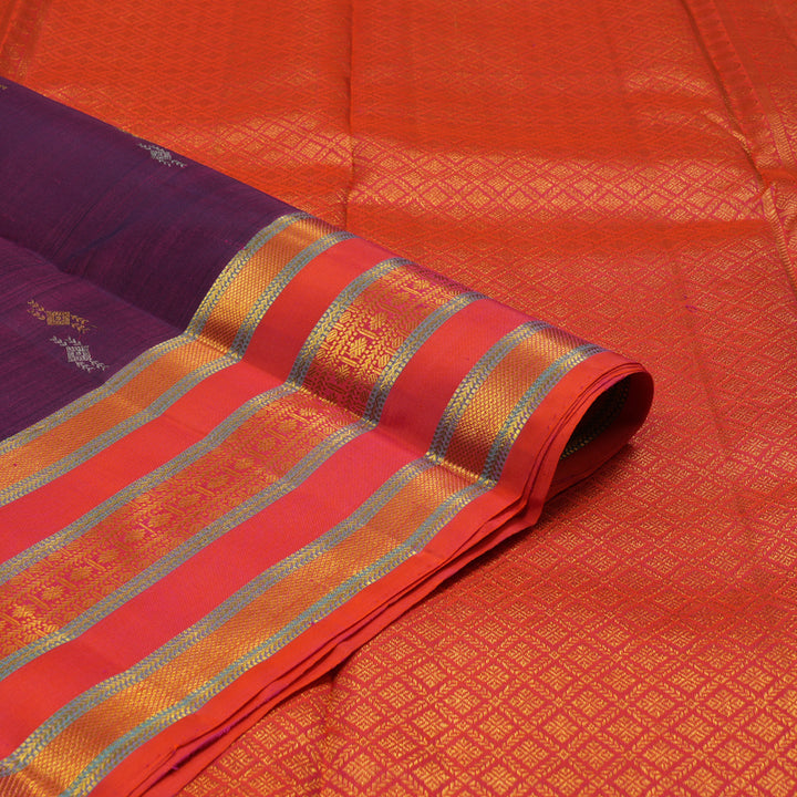 Hayagrivas Handloom Purple Kanjivaram Silk Saree with Pinkish-Orange Border KBE1954L10-4