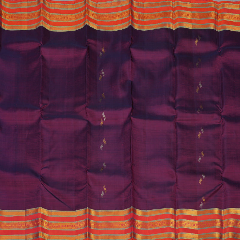 Hayagrivas Handloom Purple Kanjivaram Silk Saree with Pinkish-Orange Border KBE1954L10-4
