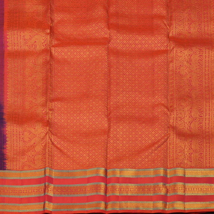 Hayagrivas Handloom Purple Kanjivaram Silk Saree with Pinkish-Orange Border KBE1954L10-4