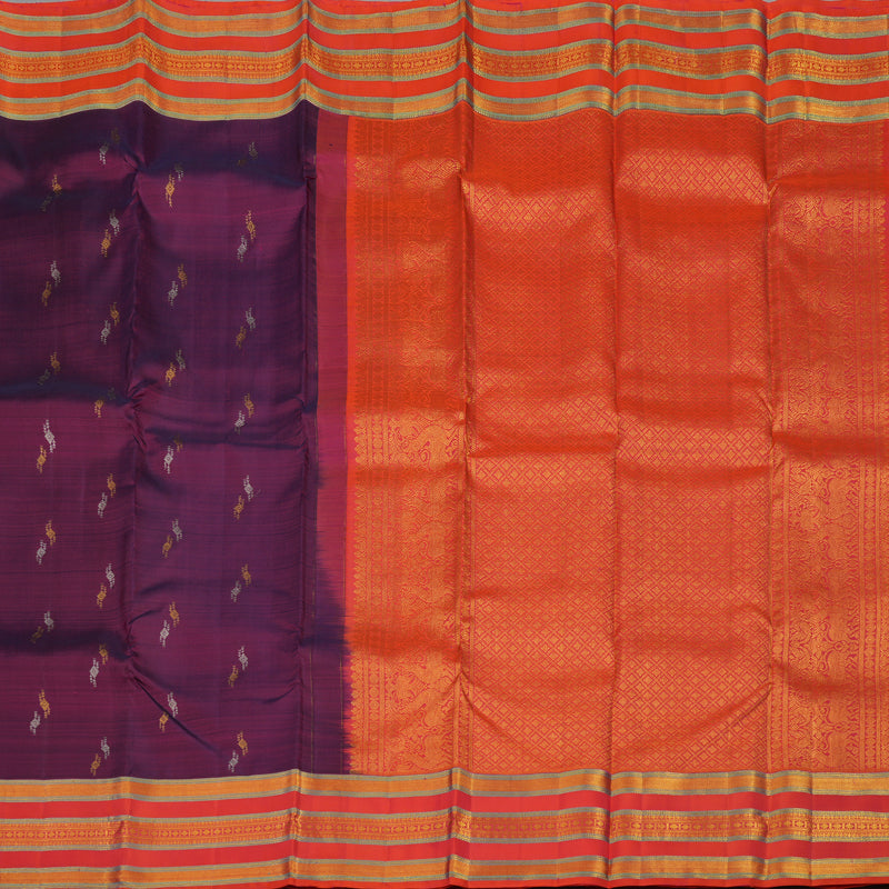 Hayagrivas Handloom Purple Kanjivaram Silk Saree with Pinkish-Orange Border KBE1954L10-4