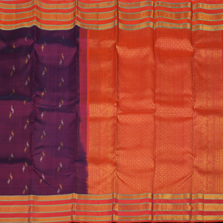 Hayagrivas Handloom Purple Kanjivaram Silk Saree with Pinkish-Orange Border KBE1954L10-4