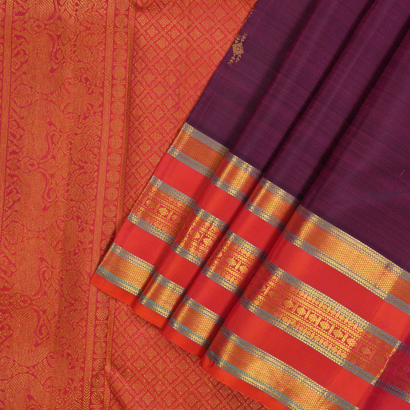 Hayagrivas Handloom Purple Kanjivaram Silk Saree with Pinkish-Orange Border KBE1954L10-4