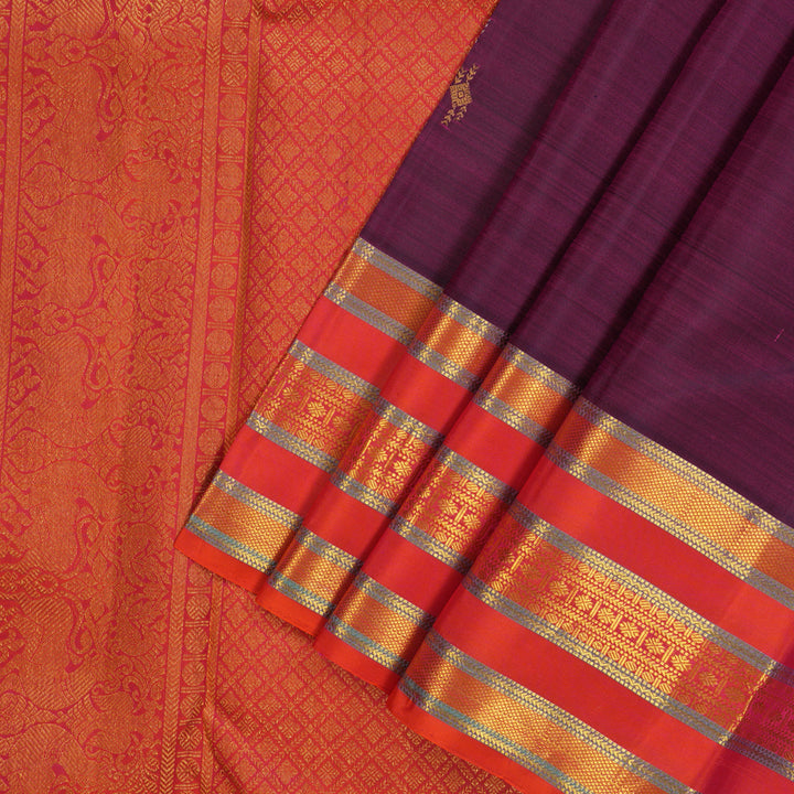 Hayagrivas Handloom Purple Kanjivaram Silk Saree with Pinkish-Orange Border KBE1954L10-4
