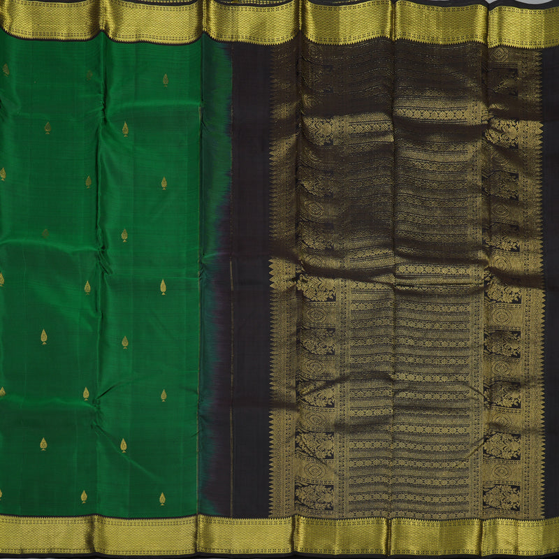 Hayagrivas Handloom Bottle Green Kanjivaram Silk Saree with Black Border KBE1954L4-5
