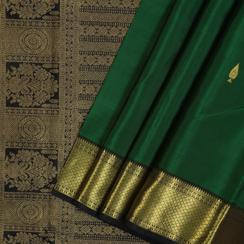 Hayagrivas Handloom Bottle Green Kanjivaram Silk Saree with Black Border KBE1954L4-5