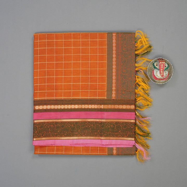 Hayagrivas Golden Orange Pure Silk Cotton Saree KBE1955L4-4