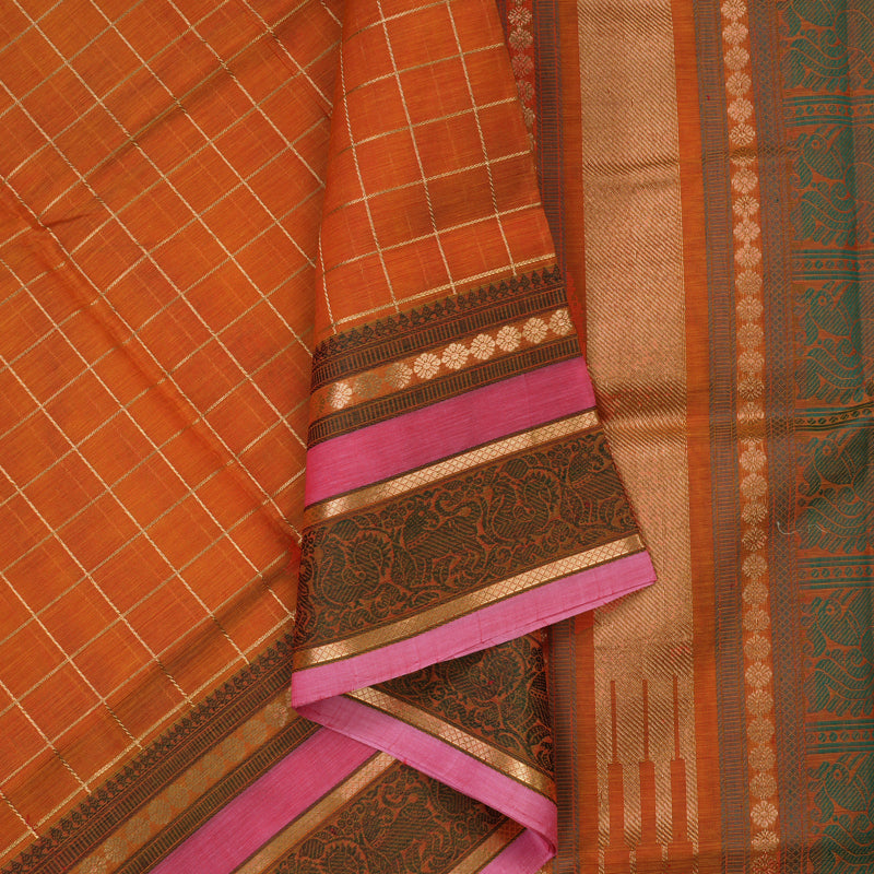 Hayagrivas Golden Orange Pure Silk Cotton Saree KBE1955L4-4