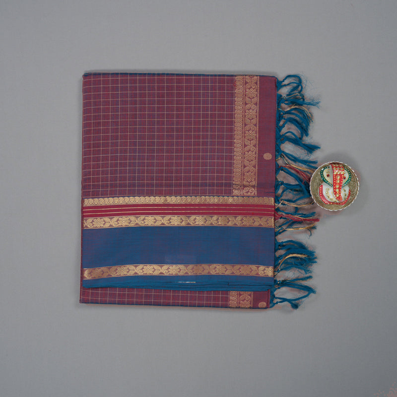 Hayagrivas Dual Tone (Blue & Maroon) Pure Kanchi Silk Cotton Saree KBE1955L8-1