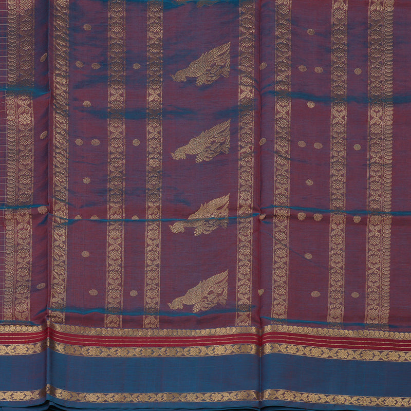 Hayagrivas Dual Tone (Blue & Maroon) Pure Kanchi Silk Cotton Saree KBE1955L8-1