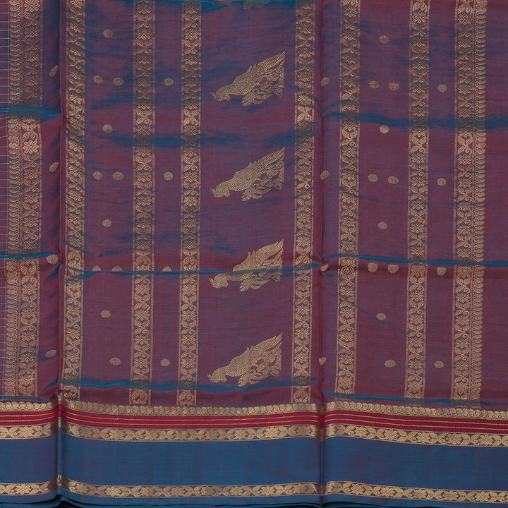 Hayagrivas Dual Tone (Blue & Maroon) Pure Kanchi Silk Cotton Saree KBE1955L8-1