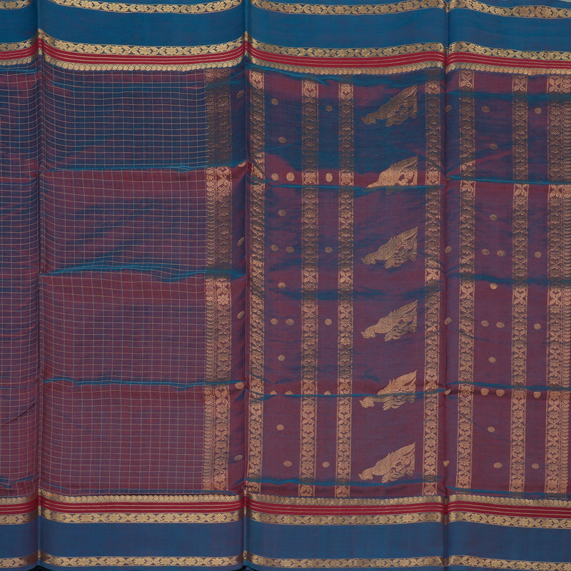Hayagrivas Dual Tone (Blue & Maroon) Pure Kanchi Silk Cotton Saree KBE1955L8-1