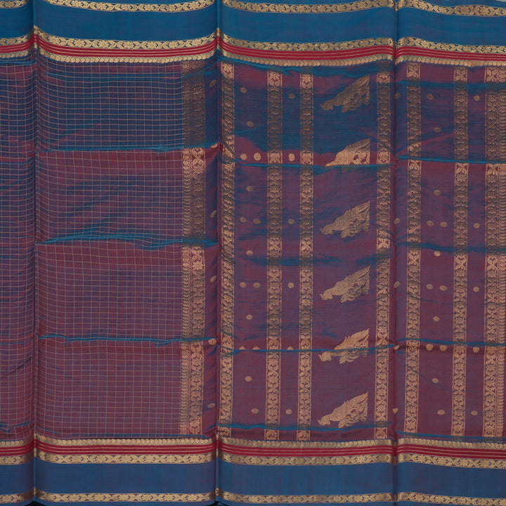 Hayagrivas Dual Tone (Blue & Maroon) Pure Kanchi Silk Cotton Saree KBE1955L8-1