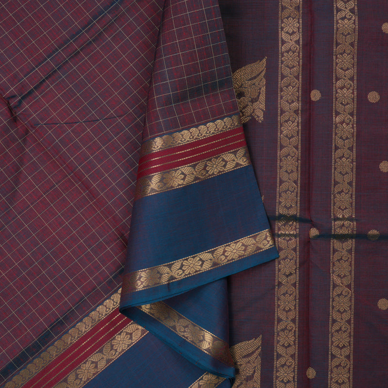 Hayagrivas Dual Tone (Blue & Maroon) Pure Kanchi Silk Cotton Saree KBE1955L8-1