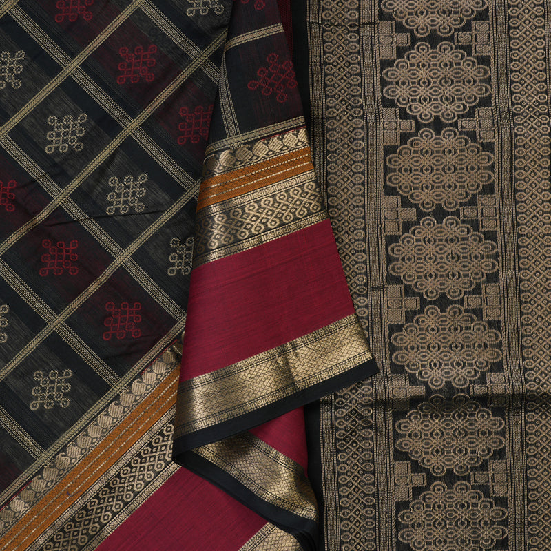 Hayagrivas Black Pure Kanchi Silk Cotton Saree KBE1955L8-10