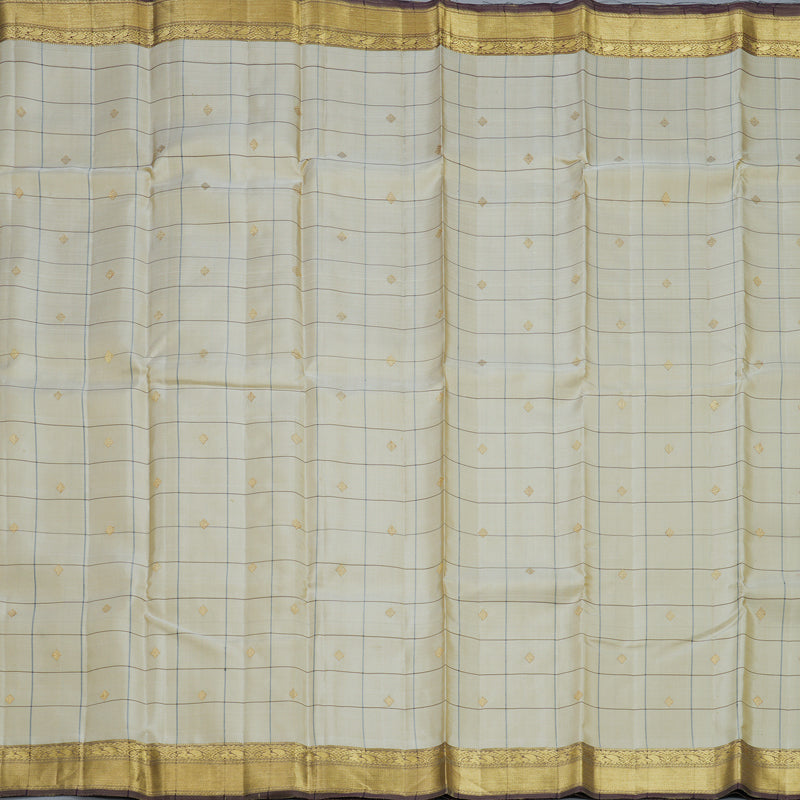 Hayagrivas Handloom Half-White Kanjivaram Silk Saree with Light Brown Border KBE1958L1-1