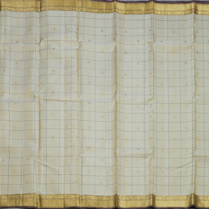 Hayagrivas Handloom Half-White Kanjivaram Silk Saree with Light Brown Border KBE1958L1-1