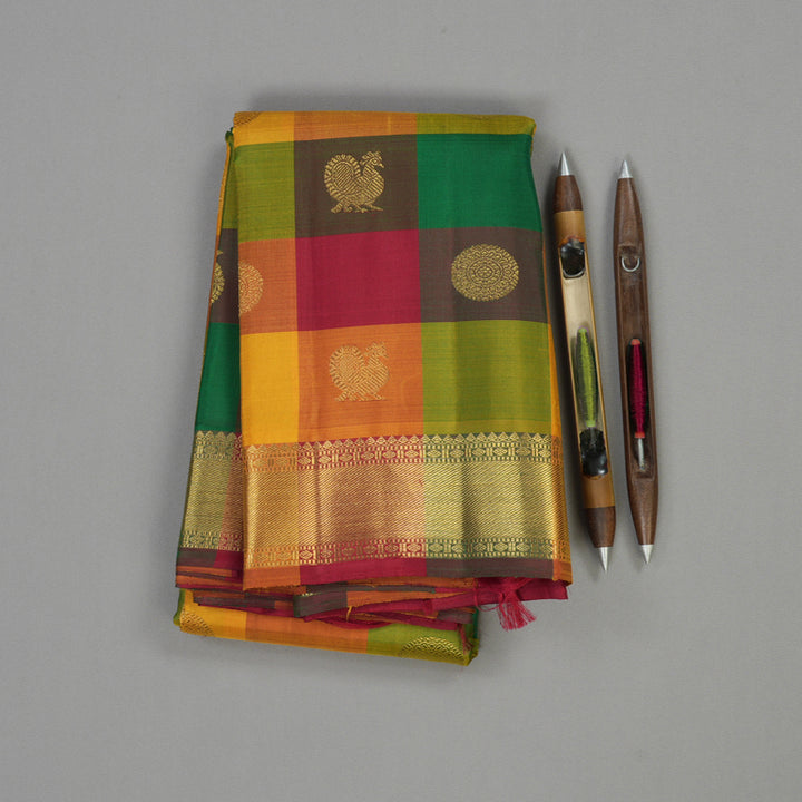 Hayagrivas Handloom Multi Color Checks Kanjivaram Silk Saree KBE195D1-1