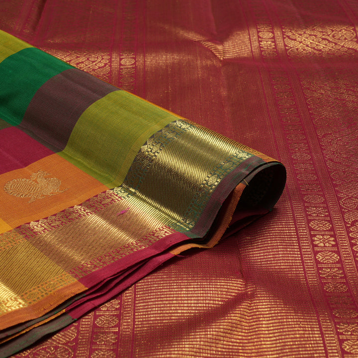 Hayagrivas Handloom Multi Color Checks Kanjivaram Silk Saree KBE195D1-1