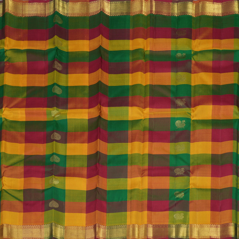 Hayagrivas Handloom Multi Color Checks Kanjivaram Silk Saree KBE195D1-1
