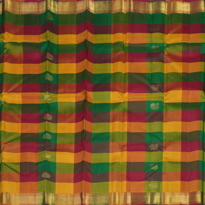 Hayagrivas Handloom Multi Color Checks Kanjivaram Silk Saree KBE195D1-1