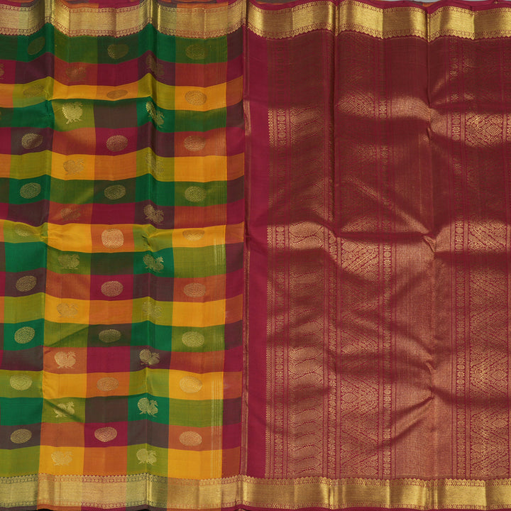 Hayagrivas Handloom Multi Color Checks Kanjivaram Silk Saree KBE195D1-1