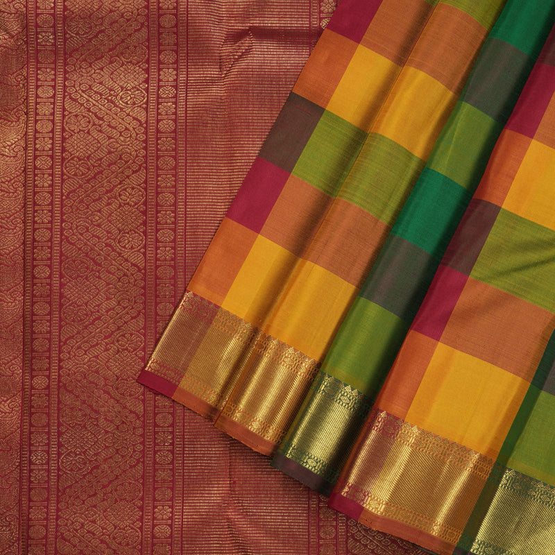Hayagrivas Handloom Multi Color Checks Kanjivaram Silk Saree KBE195D1-1