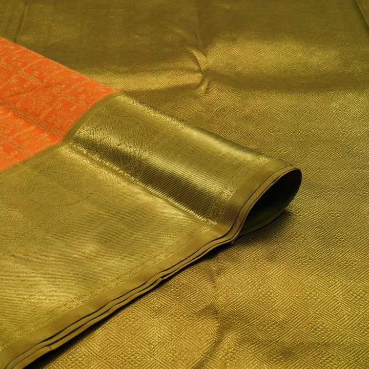 Hayagrivas Handloom Orange Kanjivaram Silk Saree with Sampanga Yellow Border KBE1960L5-1