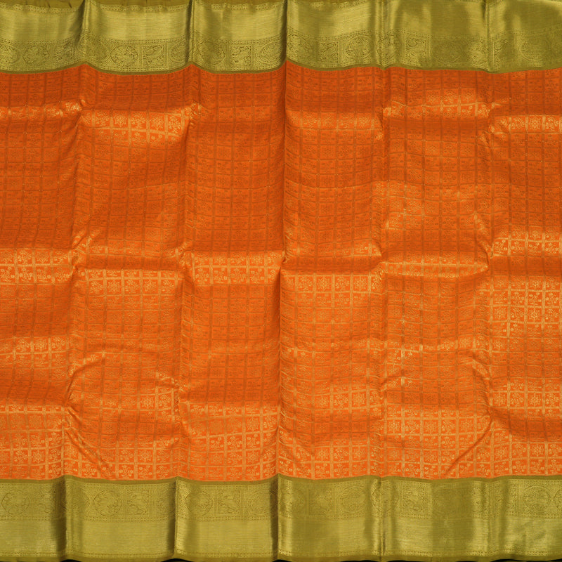 Hayagrivas Handloom Orange Kanjivaram Silk Saree with Sampanga Yellow Border KBE1960L5-1
