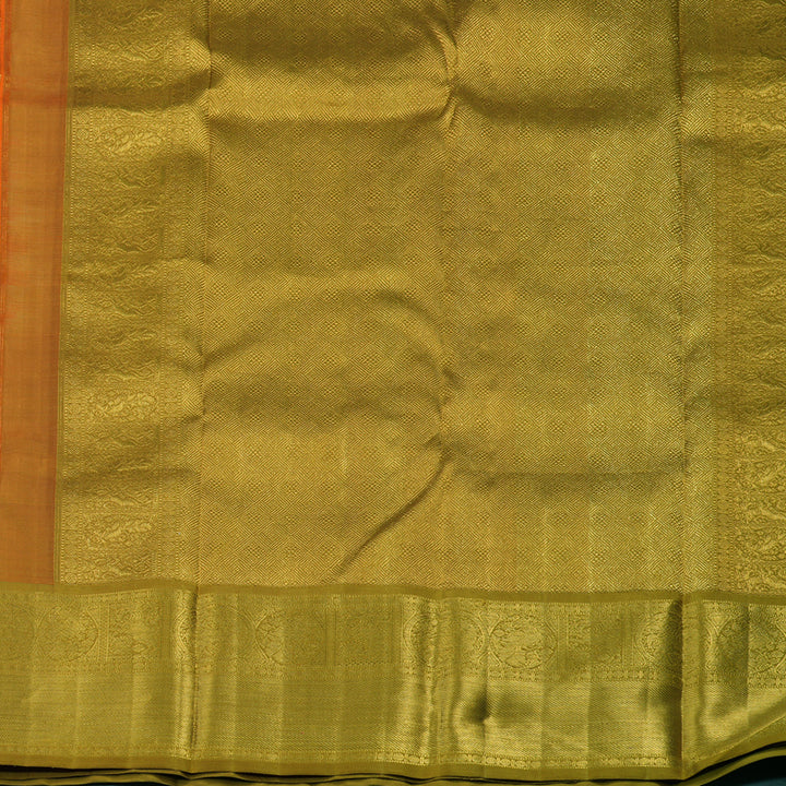 Hayagrivas Handloom Orange Kanjivaram Silk Saree with Sampanga Yellow Border KBE1960L5-1