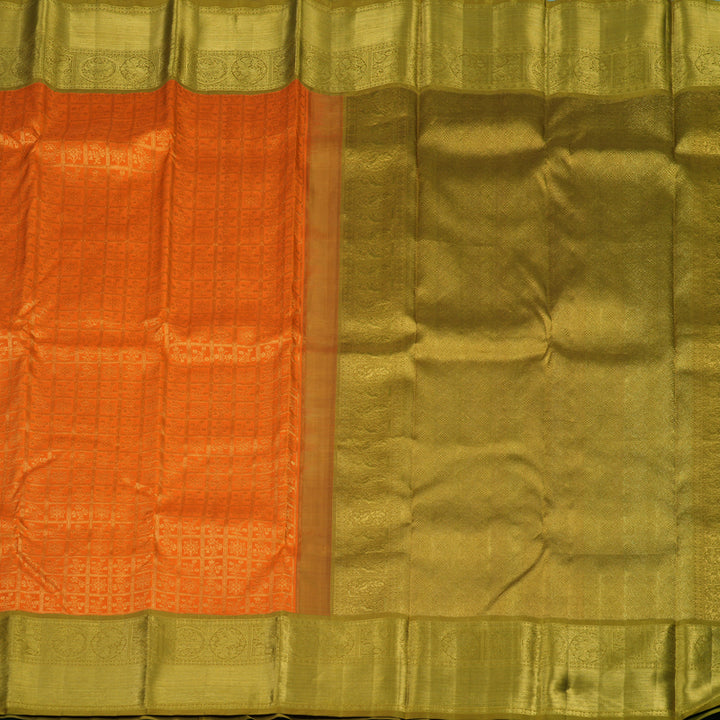 Hayagrivas Handloom Orange Kanjivaram Silk Saree with Sampanga Yellow Border KBE1960L5-1