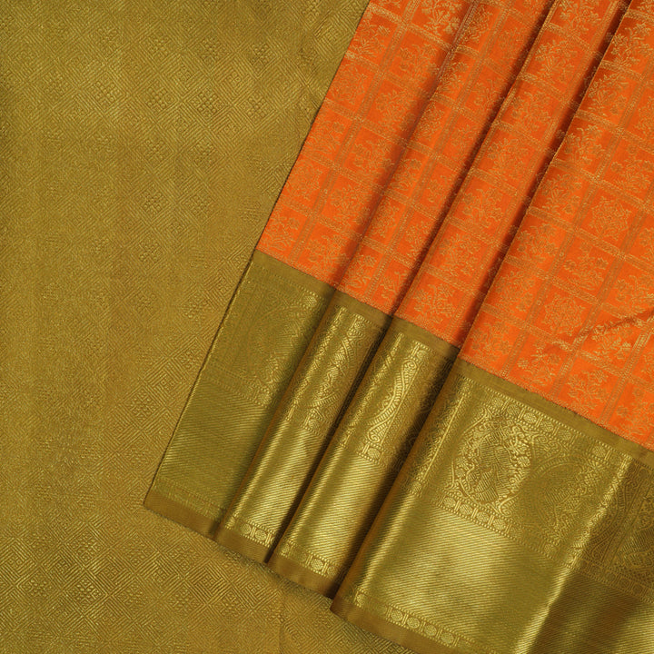 Hayagrivas Handloom Orange Kanjivaram Silk Saree with Sampanga Yellow Border KBE1960L5-1