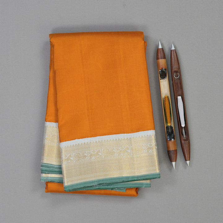 Hayagrivas Handloom Turmeric Yellow Kanjivaram Silk Saree with Light Grey Border KBE1970L1-2