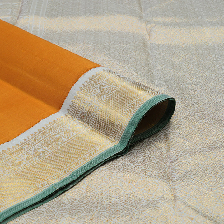 Hayagrivas Handloom Turmeric Yellow Kanjivaram Silk Saree with Light Grey Border KBE1970L1-2