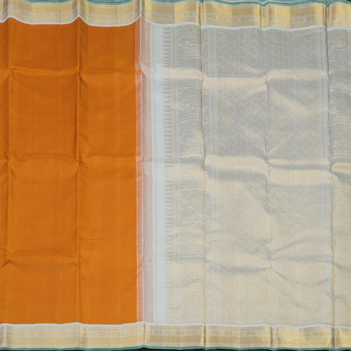 Hayagrivas Handloom Turmeric Yellow Kanjivaram Silk Saree with Light Grey Border KBE1970L1-2