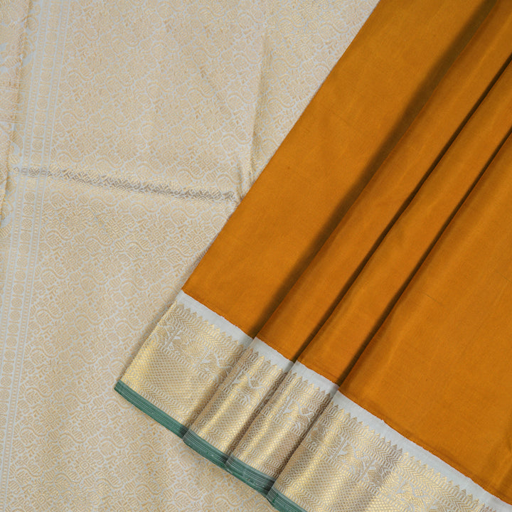 Hayagrivas Handloom Turmeric Yellow Kanjivaram Silk Saree with Light Grey Border KBE1970L1-2