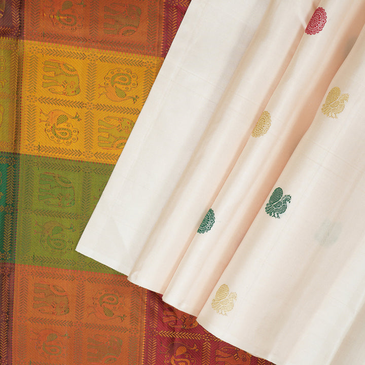Hayagrivas Handloom Cream Kanjivaram Silk Saree KBE1975L1-1